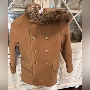 Polo Ralph Lauren Camel Pea Coat with Faux Fur Collar